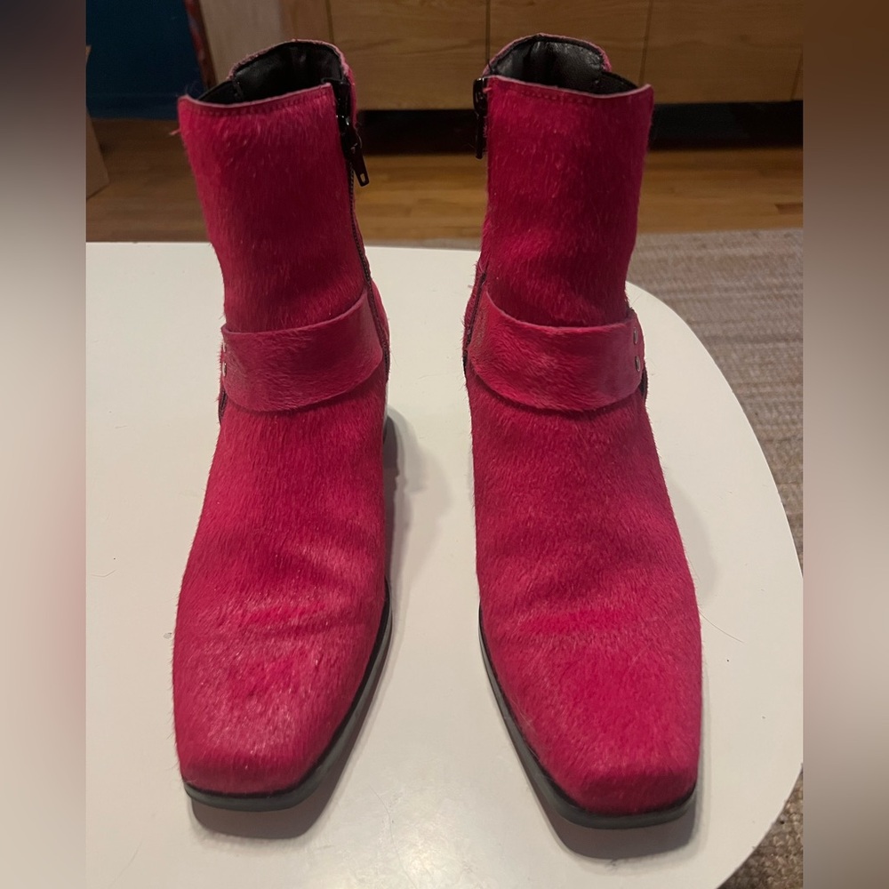 Fushia moto boots from Intentionally Blank.
